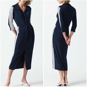 Joseph Ribkoff Striped Sleeve Shirt Dress Style in Navy and White